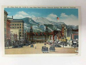 Pikes Peak Avenue Street Scene Postcard Store Fronts Cars