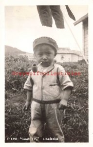 AK, Unalaska, Alaska, Small Fry Smoking a Pipe, RPPC