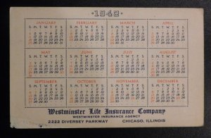 Mint USA Postcard 1942 Westminster Life Insurance Company Calendar Chicago IL