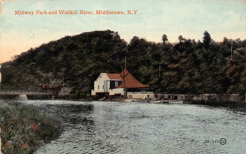 Midway Park Wallkill River Middletown New York 1913 postcard