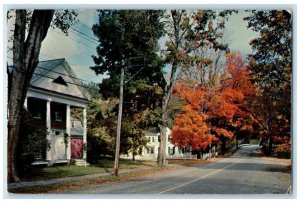 1957 Elm Street Road Houses Building Trees Woodstock Vermont VT Vintage Postcard