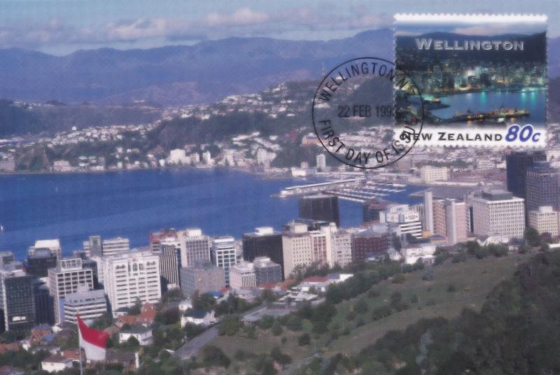 Wellington Skyscraper Beach New Zealand Stamp Postcard First Day Cover