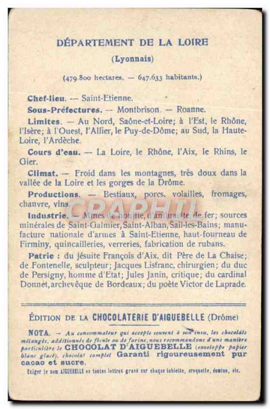 Postcard Old MAPS Chocolaterie d & # 39Aiguebelle St Etienne Loire