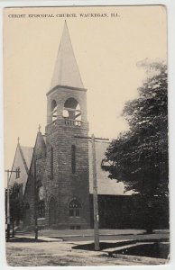 c1910 WAUKEGAN Illinois Ill Postcard CHRIST EPISCOPAL CHURCH