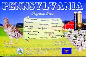 PENNSYLVANIA Map Postcard - The Keystone State -  State Symbols