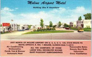 MOLINE, IL Illinois   MOLINE AIRPORT MOTEL  c1950s Cars Roadside  Linen Postcard