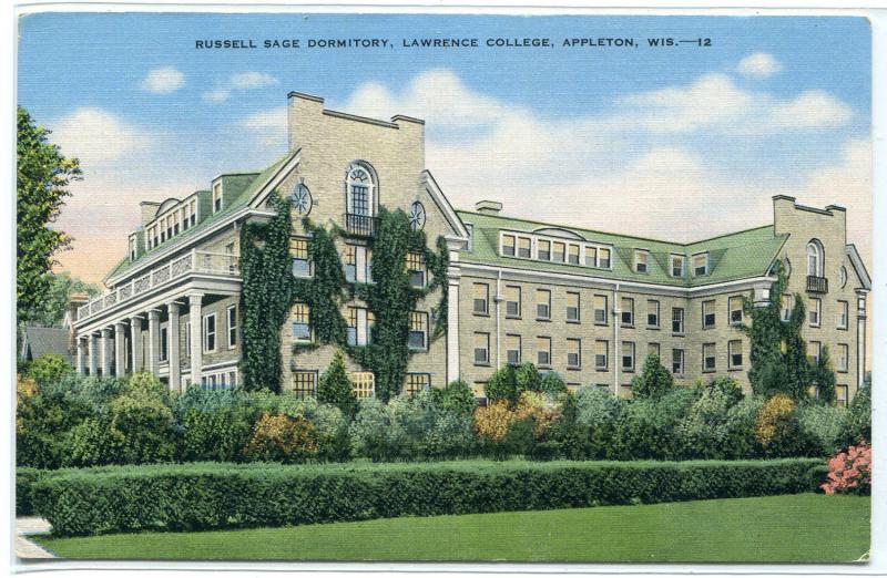 Russell Sage Dormitory Lawrence College University Appleton Wisconsin postcard