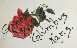 Columbus, Kansas Greetings Flower Rose Cherokee County c1910s Vintage Postcard