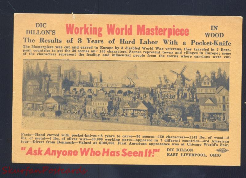 EAST LIVERPOOL OHIO DIC DILLON WOOD CARVING VINTAGE ADVERTISING POSTCARD