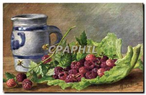 Old Postcard Fantasy Still Life Raspberries