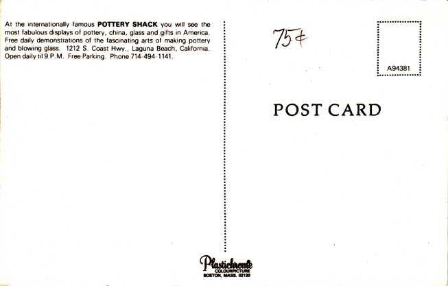 Pottery Shack Advertisement Card Laguna Beach CA California