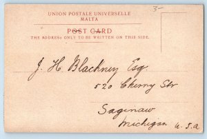 Valletta Malta Postcard Scene of Port Boat Ship Buildings c1905 Antique