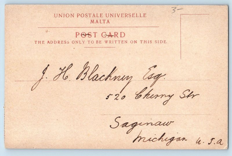 Valletta Malta Postcard Scene of Port Boat Ship Buildings c1905 Antique