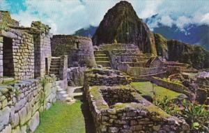 Peru Machupicchu Central Part Of Citadel With Sun Temple and Huaynapicchu Mou...