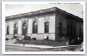 Dover New Hampshire~Panorama US Post Office On Corner B&W~Vintage Postcard