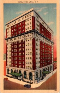 Utica, NY New York   HOTEL UTICA   ca1940's Vintage Linen Advertising Postcard