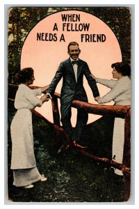 Postcard When A Fellow Needs A Friend Romantic Vintage Standard View Card 