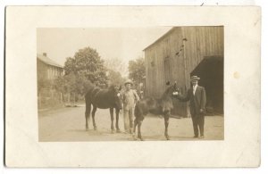 RPPC Postcard Farm Scene Men Holding Two Horses