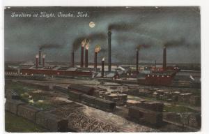 Smelters at Night Omaha Nebraska 1912 postcard