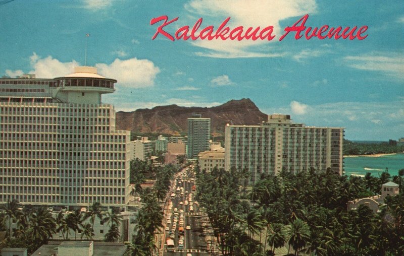 Vintage Postcard Kalakaua Avenue Waikiki's Main Street Office Buildings Hawaii