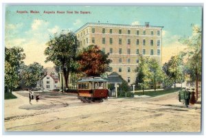 1910 Augusta House Square Streetcar Road Building Augusta Maine Antique Postcard