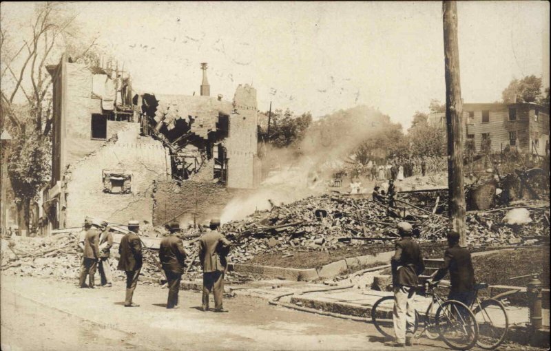 Fire Ruins Bicycles c1915 Publ in Winsted Connecticut CT Real Photo Postcard