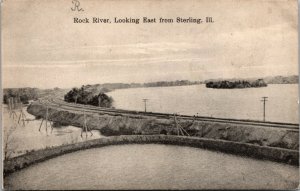 Vtg 1908 Rock River Looking East from Sterling Illionois IL Old Antique Postcard