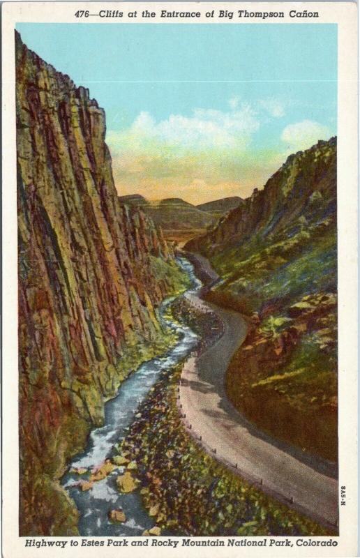 postcard Colorado Cliffs at the Entrance of Big Thompson Canon