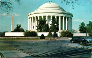 Jefferson Memorial Washington DC Old Cars Postcard PM Cancel WOB Note VTG 4c 