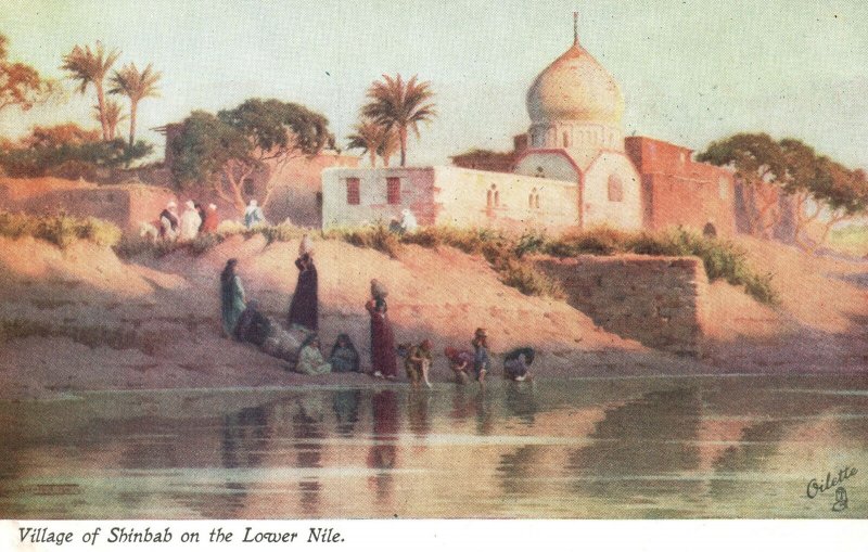 Vintage Postcard 1910's Egyptian Village of Shinhab on The Lower Nile Oilette