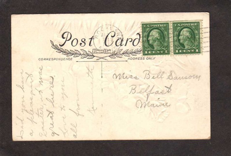 May Easter Greetings Postcard Sunshine Gladness Cupids Flowers Vintage PC