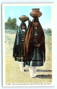 SANTA CLARA PUEBLO, NM New Mexico ~ NATIVE AMERICAN GIRLS Fred Harvey  Postcard