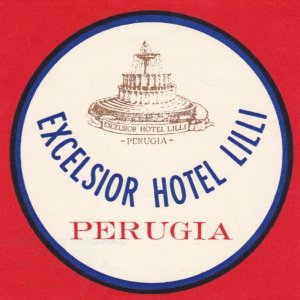 Italy Perugia Excelsior Hotel Lilli Red Vintage Luggage Label sk1747