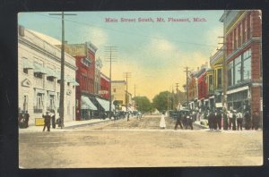 MOUNT MT. PLEASANT MICHIGAN DOWNTOWN MAIN STREET SCENE 1908 POSTCARD