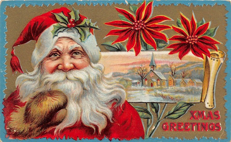 F99/ Santa Claus Christmas Postcard c1910 Smile Gloves Holly Hat 11