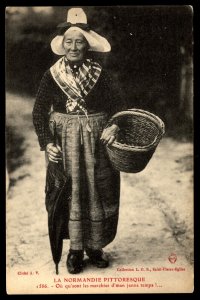 France Normandie Local Costumes, Baskets,Peddlers, PC, Postcard Vintage Unused