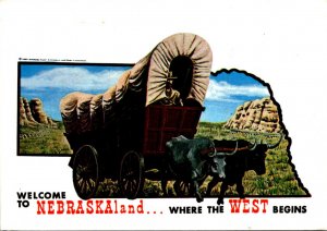 Nebraska Welcome To Where The West Begins Conestoga Wagon and Oxen