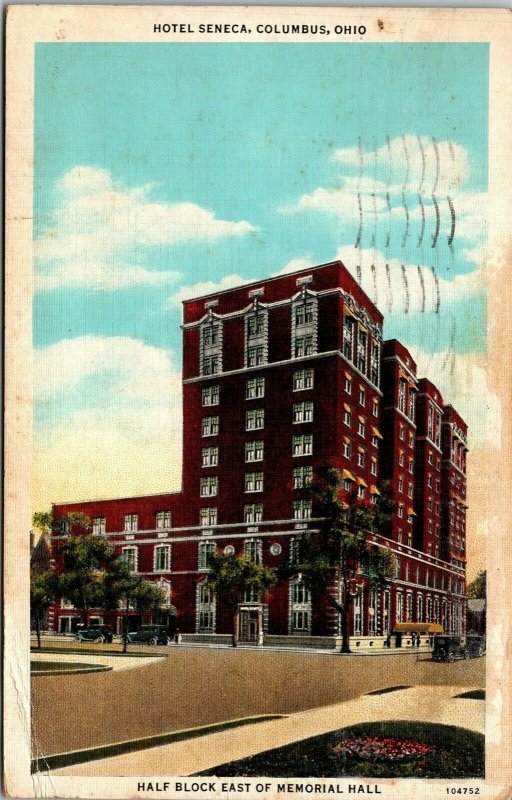 1938 Hotel Seneca Columbus Ohio East of Memorial Hall Vintage Postcard  