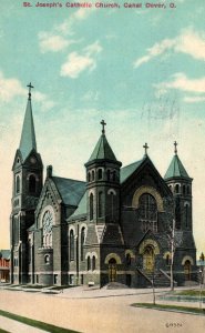 VINTAGE POSTCARD ST. JOSEPH'S CATHOLIC CHURCH CANAL DOVER OHIO MAILED 1913