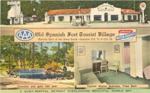 Postcard 1940s Alabama Mobile Old Spanish Fort Tourist Village Thomas 22-12342