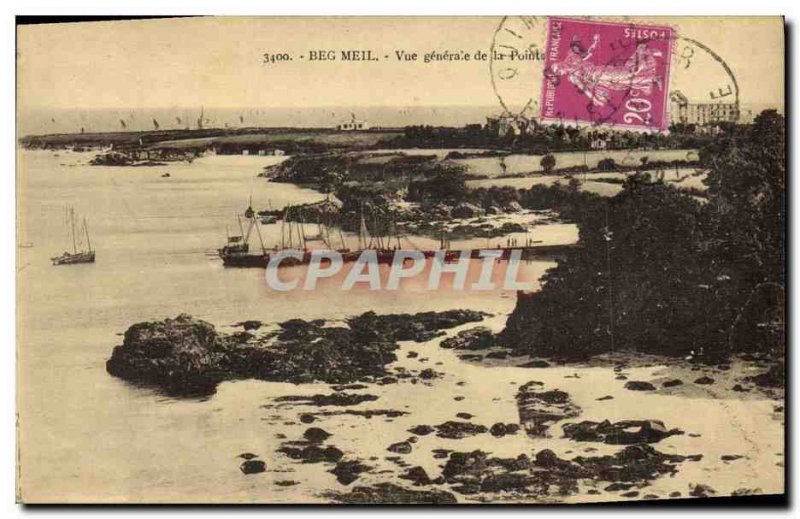 Old Postcard Beg Meil ​​Vue Generale La Pointe Yacht