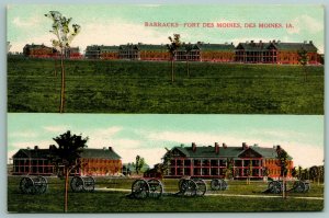 Fort Des Moines Iowa~Cannons & Barracks~Split View of Military Base c1910 PC