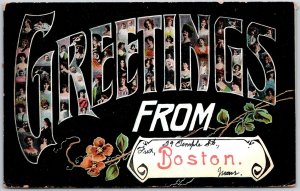 1907 Greetings From Boston Massachusetts Flowers Posted Postcard