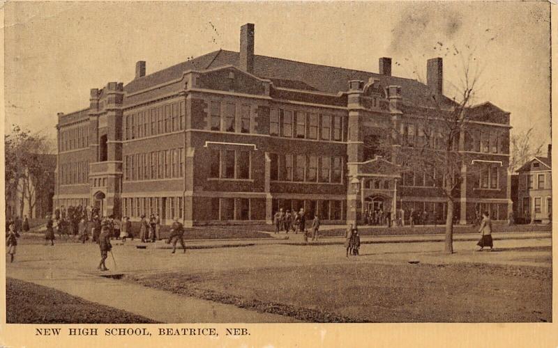 Beatrice Nebraska~High School~Boys Goofing Around in Road~1909 Sepia Postcard 