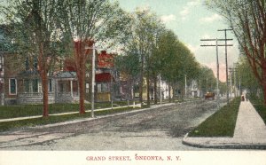 Vintage Postcard Grand Street Residential Houses Road Highways Oneonta New York