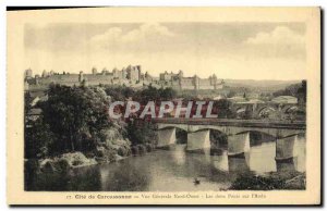 Old Postcard Cite Carcassonne view Generale North West Two Bridges over