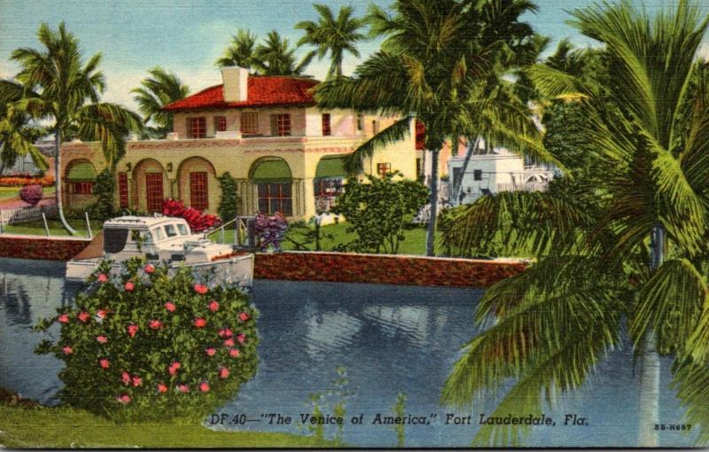 Florida Fort Lauderdale Beautidul Residence Along Canal 1962 Curteich