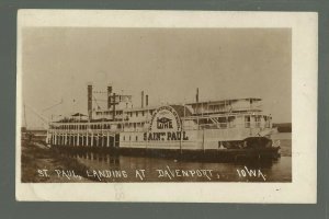 Davenport IOWA RP 1912 STEAMBOAT ST. PAUL Landing Steamer MISSISSIPPI RIVER