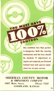 Packard Service Air Conditioning Sherman County Motor Goodland KS Postcard