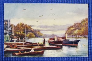 Vintage The River at Henley Thames Boats Docks Tuck's Oilette Postcard